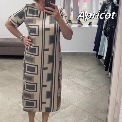 👗בגדי ריקוד נשים שמלה מודפסת עם שרוולים קצרים עם צווארון עגול יום יומי